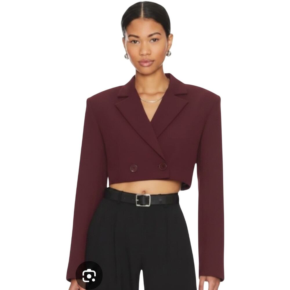 NWT HOUSE OF HARLOW Women’s Burgundy Double Breasted Cropped Blazer